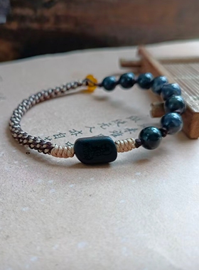 黑闪石雷击木原创手工编织手链