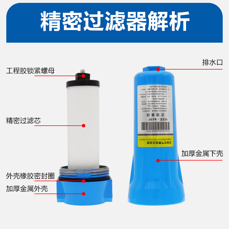 压缩空气精密过滤器015QPS空压机高效油水分离器气泵冷干燥机除尘