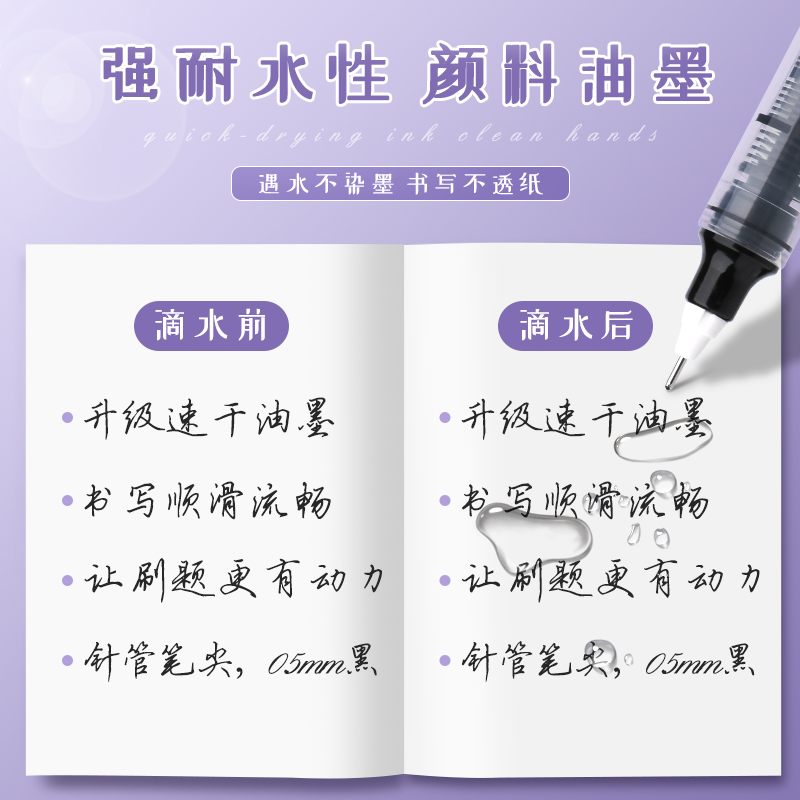 高颜值直液式走珠笔刷题笔专用考试速干针管头中性笔黑笔学生用ST笔头简约欧包笔黑色水笔碳素圆珠笔签字笔芯-图2