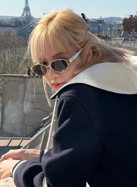 Lisa同款复古椭圆金属框猫眼墨镜女高级感2023新款太阳眼镜凯旋门