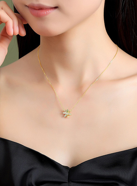 S925银小雏菊锁骨链女法式复古