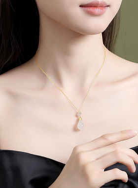 国风S925银白玉髓玉兰锁骨链项链