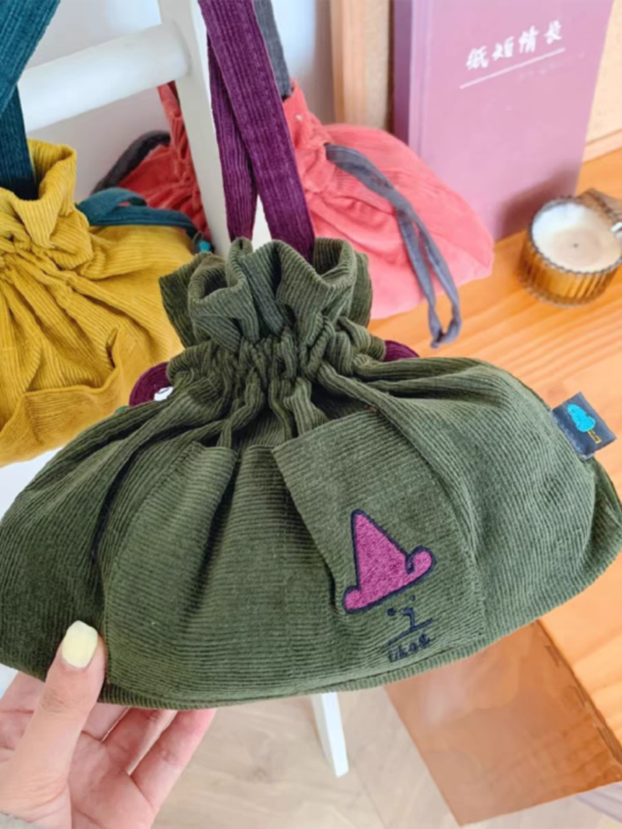 出口韩国单！小雨伞纯色灯芯绒卡通抽绳包斜挎包,淘宝优惠券,粉丝福利购,淘宝优惠卷