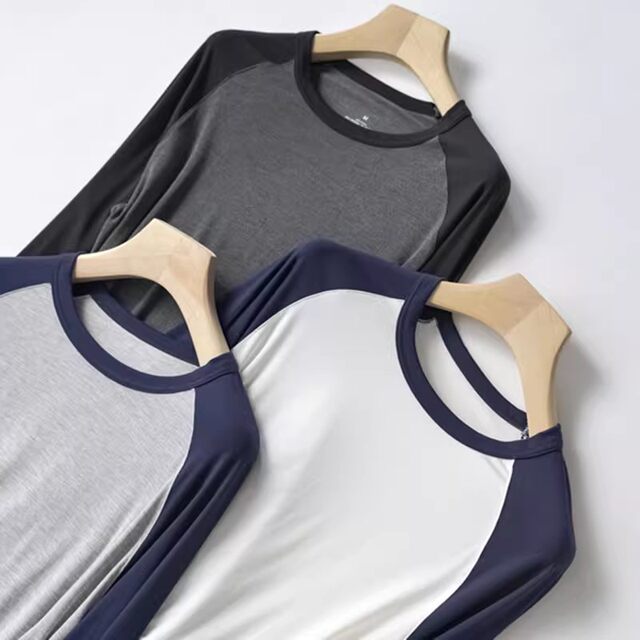Modal Pajamas Men's Color Block Raglan Loose Suit