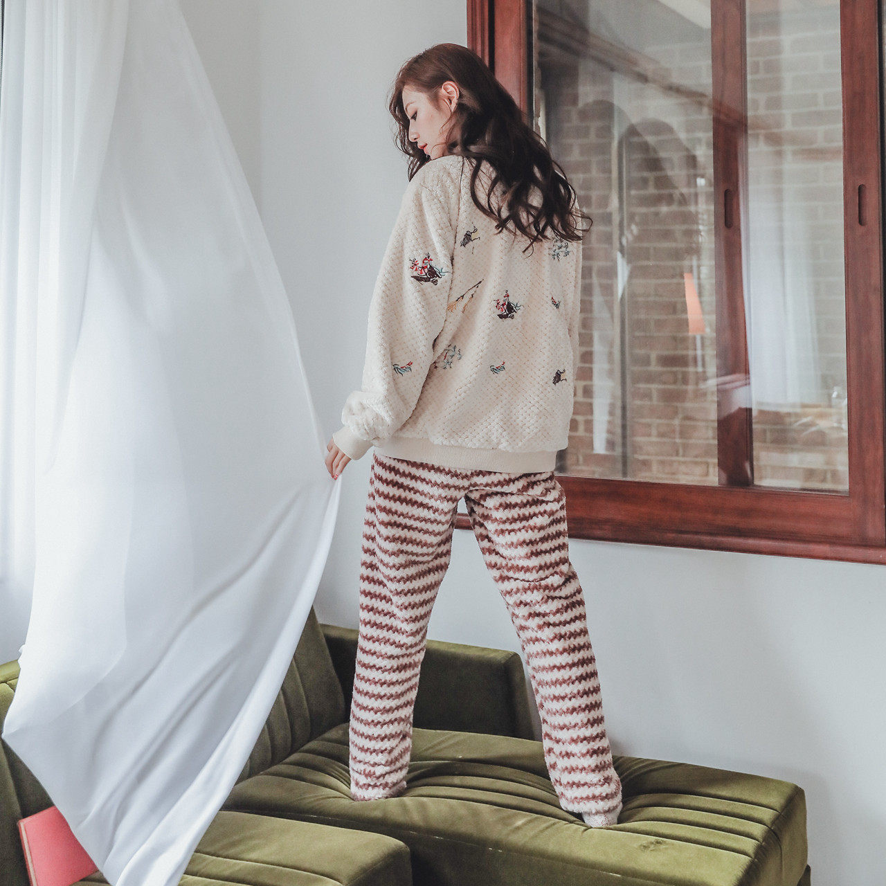 月子服产后秋冬加绒法兰珊瑚绒睡衣 lmsj服饰家居服套装