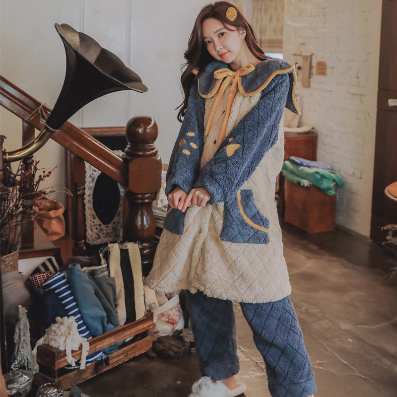 月子服长款孕妇秋冬季珊瑚绒睡袍 lmsj服饰家居服套装