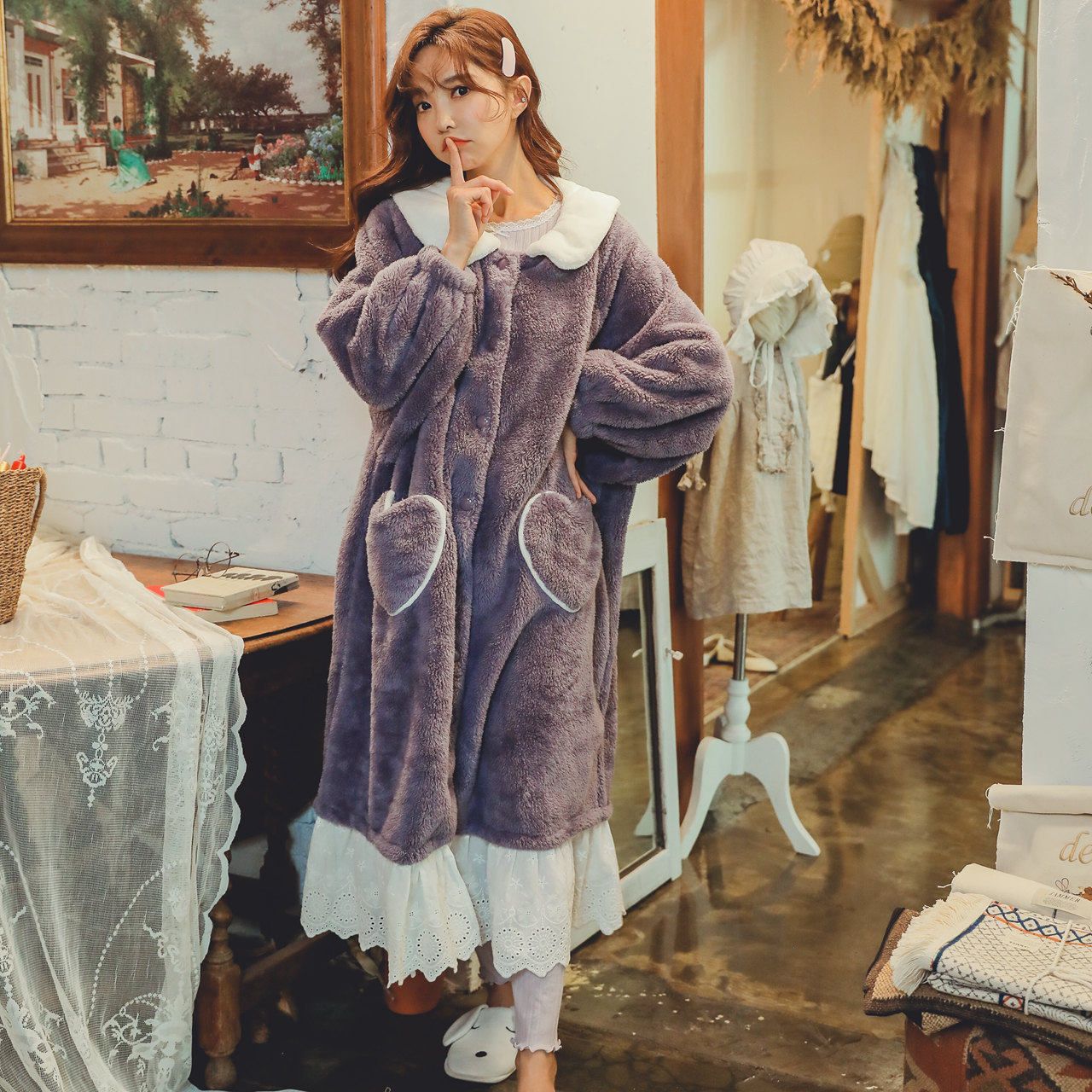 孕妇三件套装秋冬季加绒月子服睡衣 lmsj服饰家居服套装