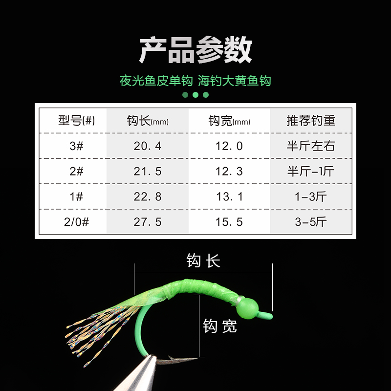 海钓大黄鱼夜光鱼皮钩舟山黄鱼钩通体超亮夜光专攻黄鱼米鱼鲈鱼-图1