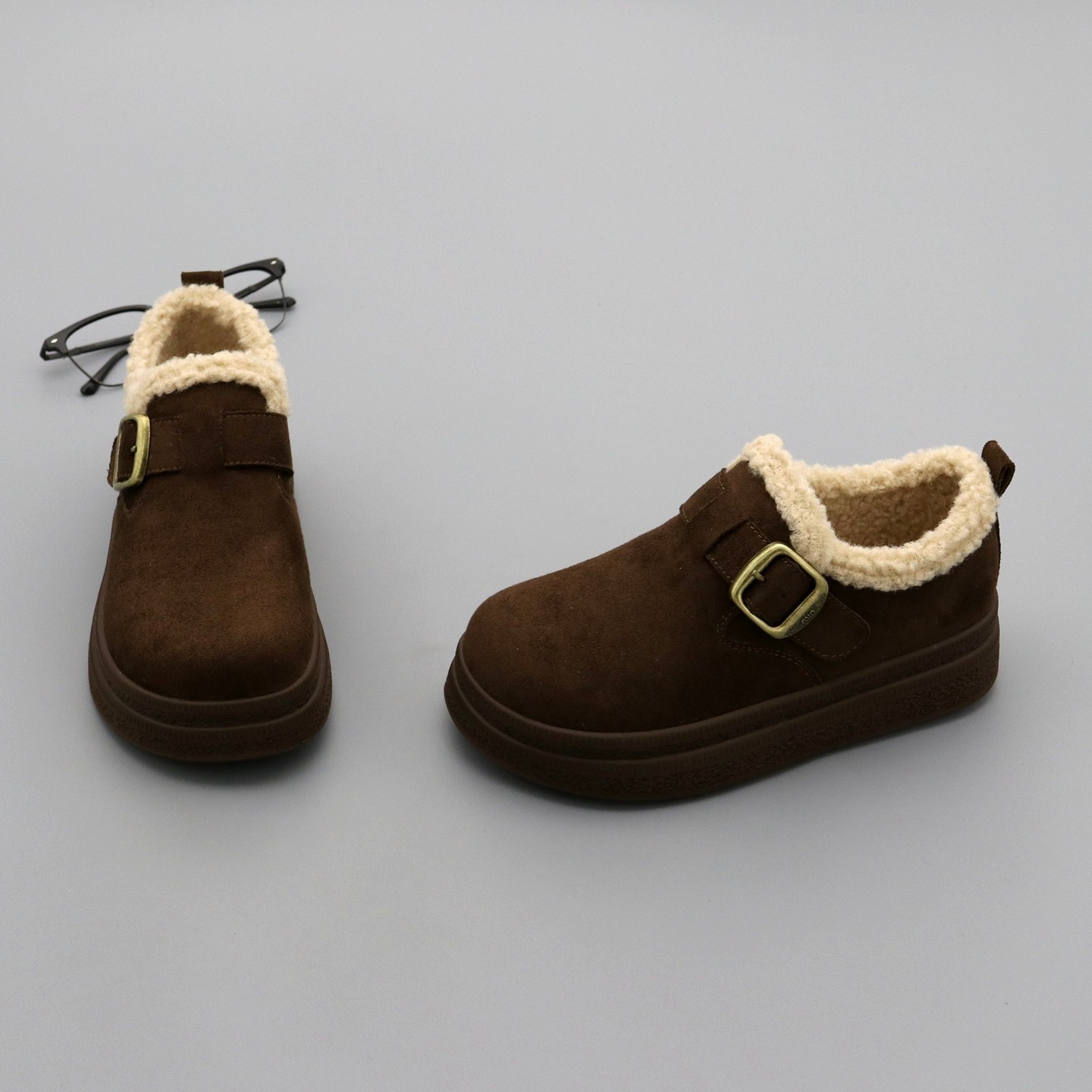 加绒勃肯鞋女乐福鞋2025年冬季圆头绒面羊羔毛保暖休闲厚底棉鞋子,淘宝优惠券,粉丝福利购,淘宝优惠卷