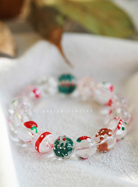 *SINGJI星姬*圣诞老人雪花手工彩绘琉璃串珠手链手串情侣圣诞礼物