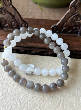 天然和田玉手链烟紫白玉双色手链一物一图正品新疆和田玉多圈手串