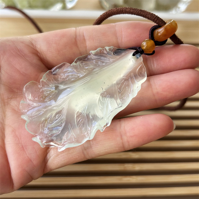 Natural Xiuyan Jade Pendant Lettuce Necklace Original Real Shot A Genuine Xiuyan Jade Pendant White Ice Material Sweater Chain