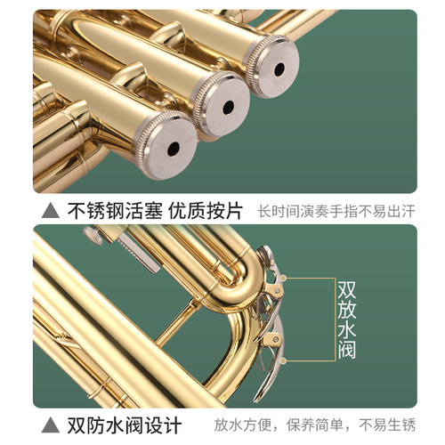 新宝小号黄铜小号初学业余小号乐器专业演奏降B调按键小号TR400型 - 图2