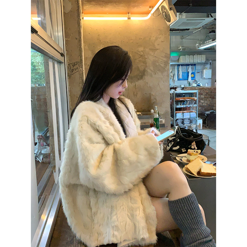 Adan仿兔毛浴袍外套冬季韩系宽松慵懒百搭皮毛一体环保皮草大衣女,淘宝优惠券,粉丝福利购,淘宝优惠卷