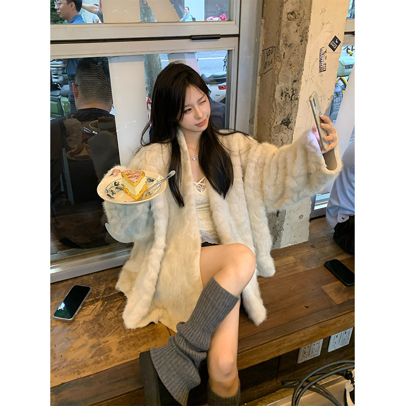 Adan仿兔毛浴袍外套冬季韩系宽松慵懒百搭皮毛一体环保皮草大衣女,淘宝优惠券,粉丝福利购,淘宝优惠卷