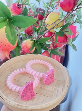 红桃粿电话线发圈女发绳透明果冻色头绳女皮筋女扎头发马尾手环