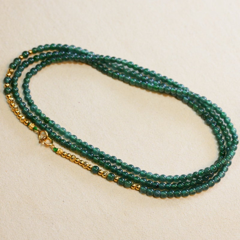 花桐里  天然翡翠圆珠18k金双耳扣项链可做眼镜链 - 图3