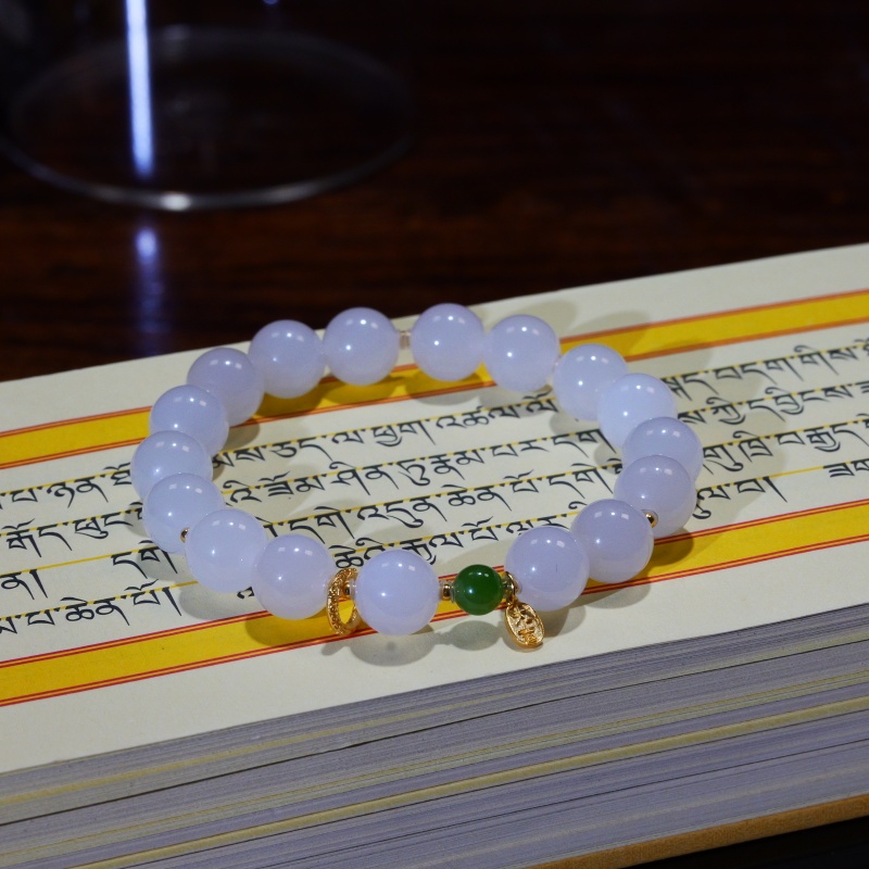 花桐里  《雪间春》天然白玉18K金大吉手串DIY手串 - 图1