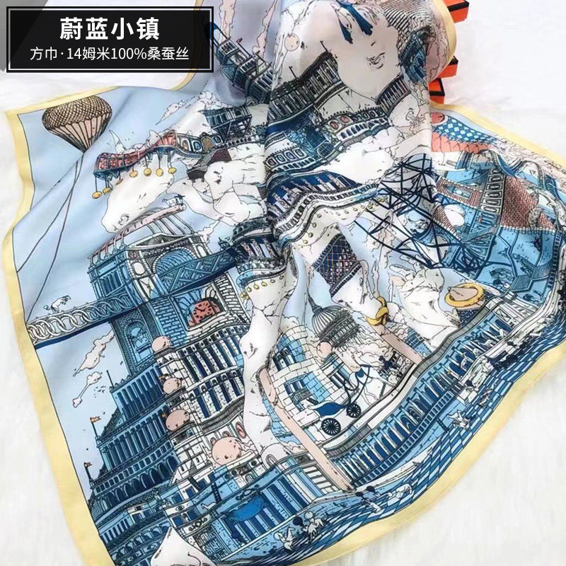 百年六合真丝丝巾100%桑蚕丝印花方丝巾时尚春秋百搭气质女围巾