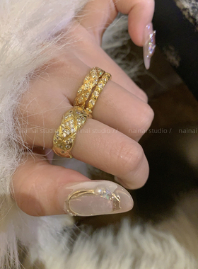 jennie同款小香风菱格戒指~镶钻高级感轻奢食指戒时髦情侣指环女