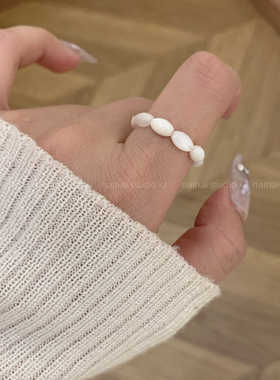 超仙白色天然石戒指~新中式复古民族风古典食指戒2026新款指环女A