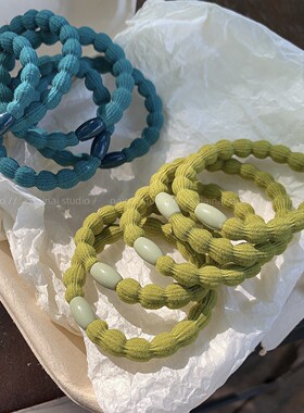 绿色发圈2只装~小清新森系高弹力橡皮筋扎头发高弹力不伤发发绳女
