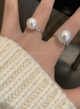 单颗珍珠戒指~简约韩国ins可调节食指戒小众设计高级感气质指环A