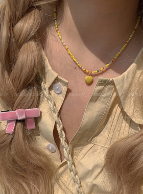 甜美少女彩色串珠爱心项链