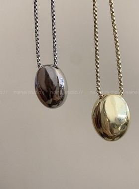 金属椭圆项链~ins风韩系冷淡风吊坠卫衣毛衣链小众设计个性配饰女