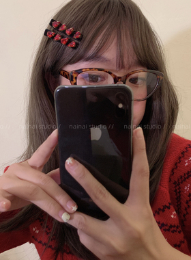 红色水钻发夹~新年节日氛围感蝴蝶结爱心丝绒侧边夹刘海夹发饰女A