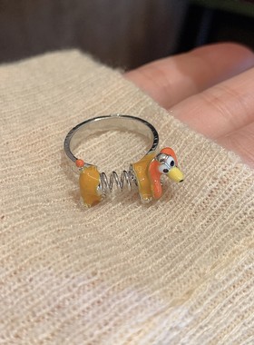 腊肠狗戒指~可爱卡通小众设计弹簧狗食指戒韩系ins风冷淡风指环A