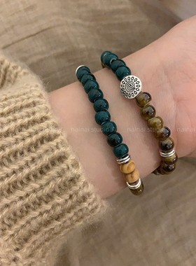 双层手链~陶瓷串珠新中式弹力手串2024新款爆款小众国风复古手饰