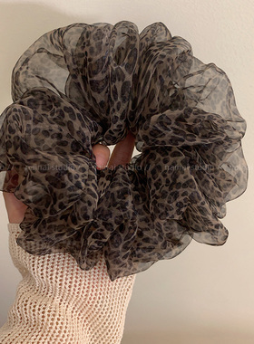 大号蓬松感！豹纹大肠发圈欧根纱丸子头甜酷辣妹发绳马尾皮筋头绳