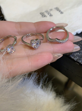 爱心锆石戒指~叠戴高级感轻奢2025秋冬新款食指戒小众素圈指环女A