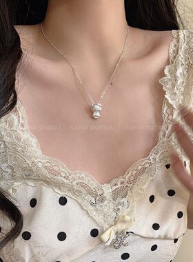 KT项链~磨砂银色可爱猫咪锁骨链2026新款甜美少女心颈链卡通配饰A