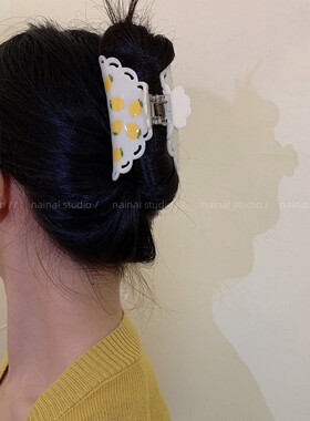 黄色柠檬抓夹~小清新甜美后脑勺盘发鲨鱼夹发抓气质发饰头饰女秋A