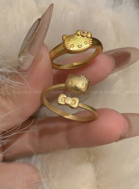 KT戒指~哑光可爱古法Kitty猫咪精致食指戒甜美少女高级感小众指环