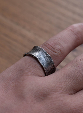 朴蝉男女纯银小众戒指手工捶打