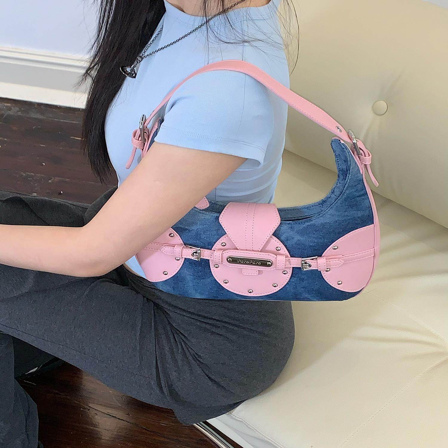 ParoParo美派甜心！原创Y2K欧美复古牛仔布百搭休闲月牙型腋下包 - 图2