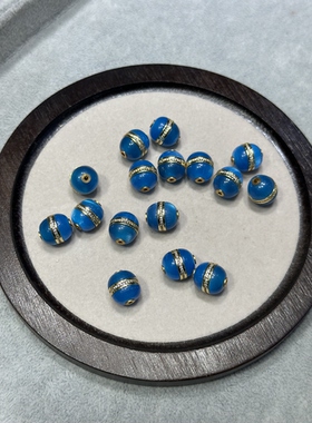 合成欧珀湖蓝色镶嵌汉堡珠12mm