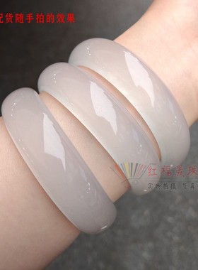 冰润白玉镯子冰种金丝玉白月光手镯天然玉石加宽版镯子52-65圈