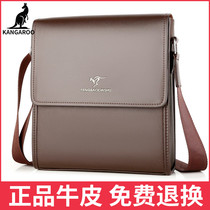 Kangaroo mens bag genuine leather single shoulder bag small hanging bag mens inclined cross large capacity Bull Leather Bag Business Casual Bag new