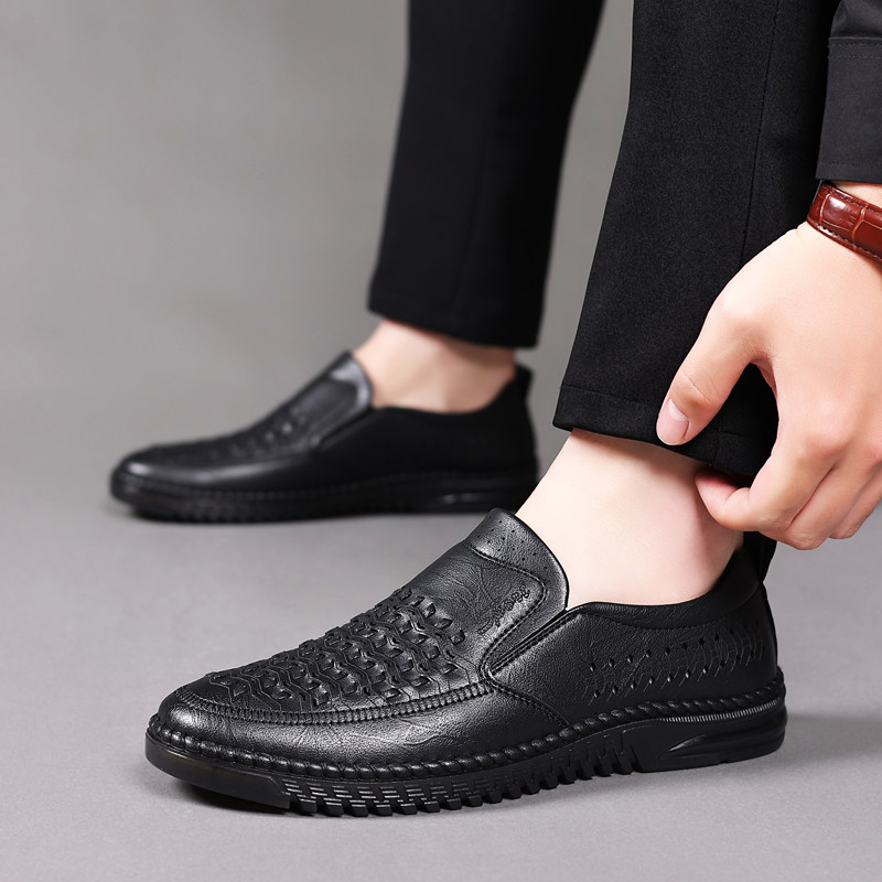 皮鞋男凉鞋夏季透气真皮商务休闲鞋牛筋软底镂空打孔男鞋爸爸鞋子,淘宝优惠券,粉丝福利购,淘宝优惠卷