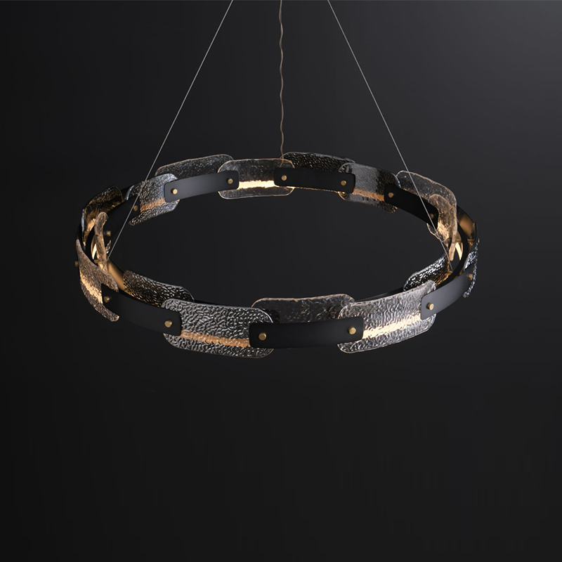 工厂后现代轻奢客厅玻璃圆形样板房卧室设计师环形创意吊灯客厅吊 - 图2