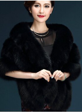 秋冬新娘仿狐狸毛披肩婚纱披风礼服旗袍皮草斗篷外套白女欧美狐狸