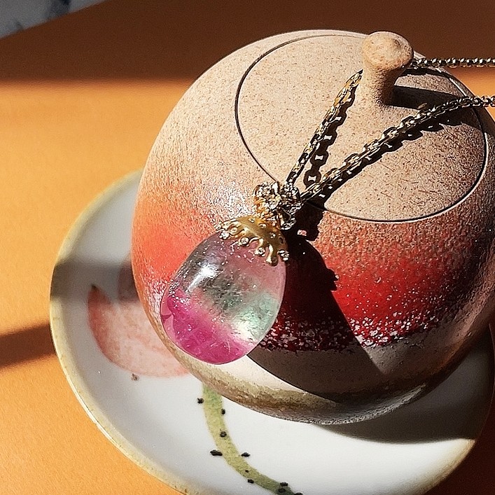 媚花奴 18K金吊坠镶嵌天然碧玺西瓜色圆蛋大吊坠挂件 娇艳款,淘宝优惠券,粉丝福利购,淘宝优惠卷