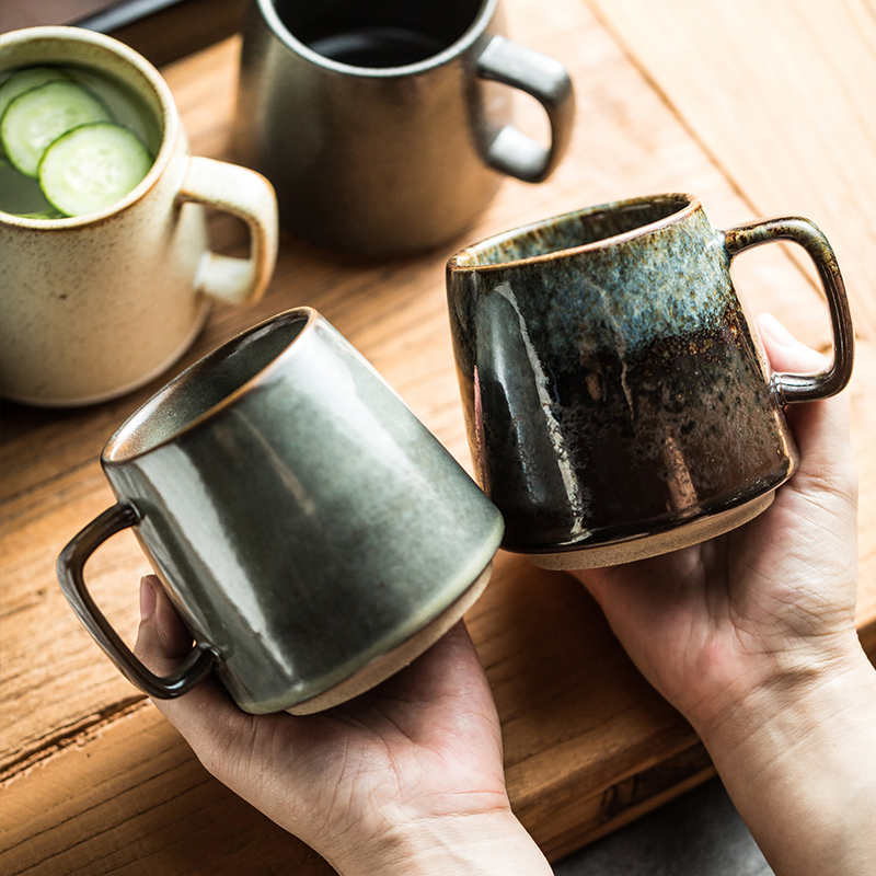 日式粗陶马克杯陶瓷喝水杯家用办公杯子创意怀旧咖啡杯茶杯早餐杯