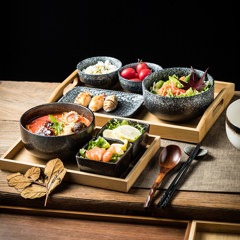 日式一人食陶瓷碗盘餐具用碗碟筷盘单人早餐套装面碗家用商用饭店 - 图0