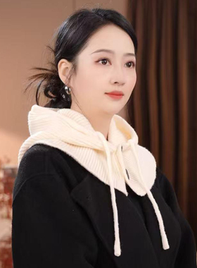 秋冬保暖一体围脖帽子搭配外套大衣时尚洋气百搭加厚针织包头帽女