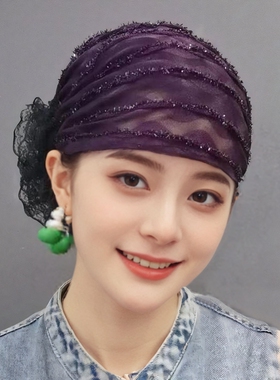 夏季薄款休闲遮白发包头帽女士